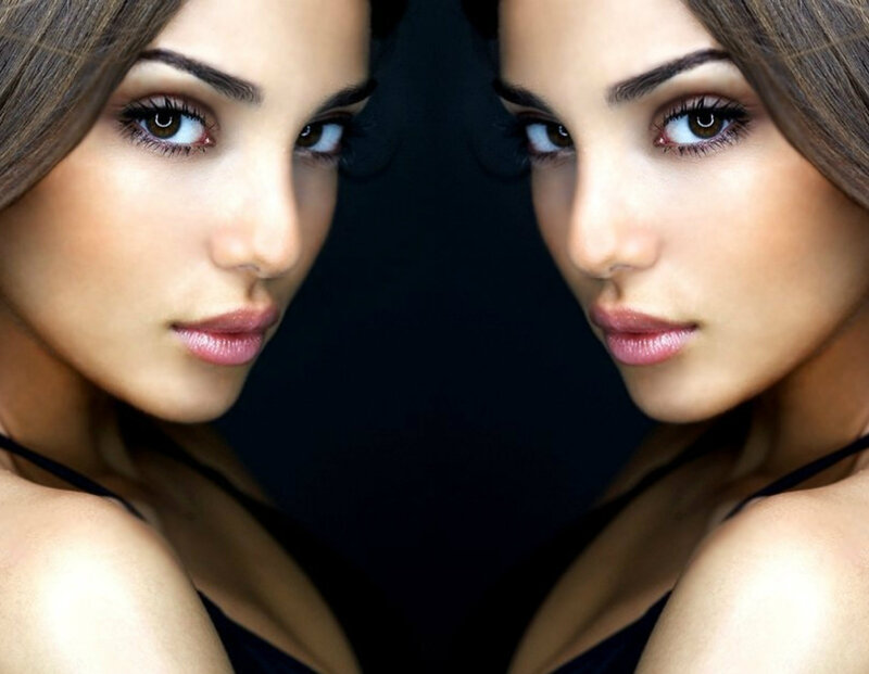 Woman with Brown Hair — Dramatic, Photograph, Black Top, Dark Background