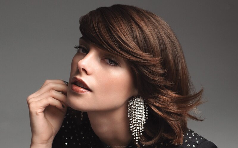 Woman with Brown Hair — Dramatic, Photograph, Earrings, Makeup