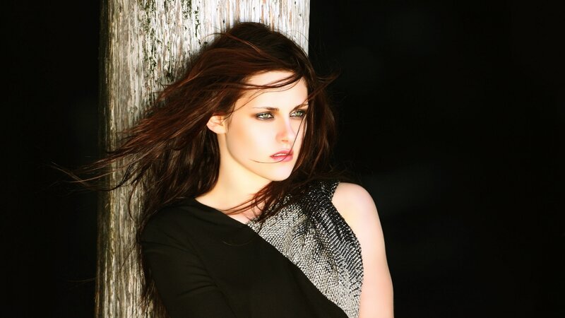 Woman with Brown Hair — Dramatic, Photograph, Wooden Post