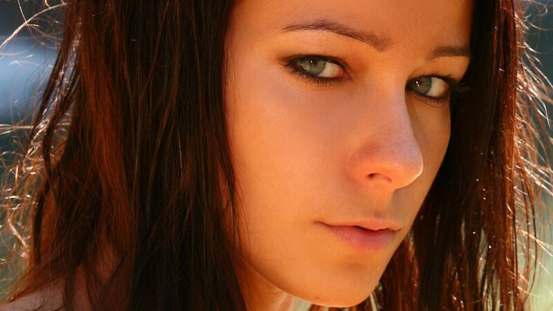 Woman with Brown Hair — Dramatic, Sunset, Photograph, Eyes, Orange