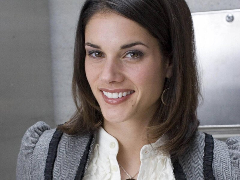 Woman with Brown Hair — Gray, Neutral, Photograph, Blazer, Hoop Earring