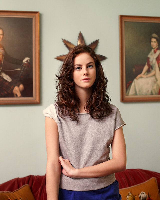 Woman with Brown Hair — Gray, Neutral, Photograph, Portraits