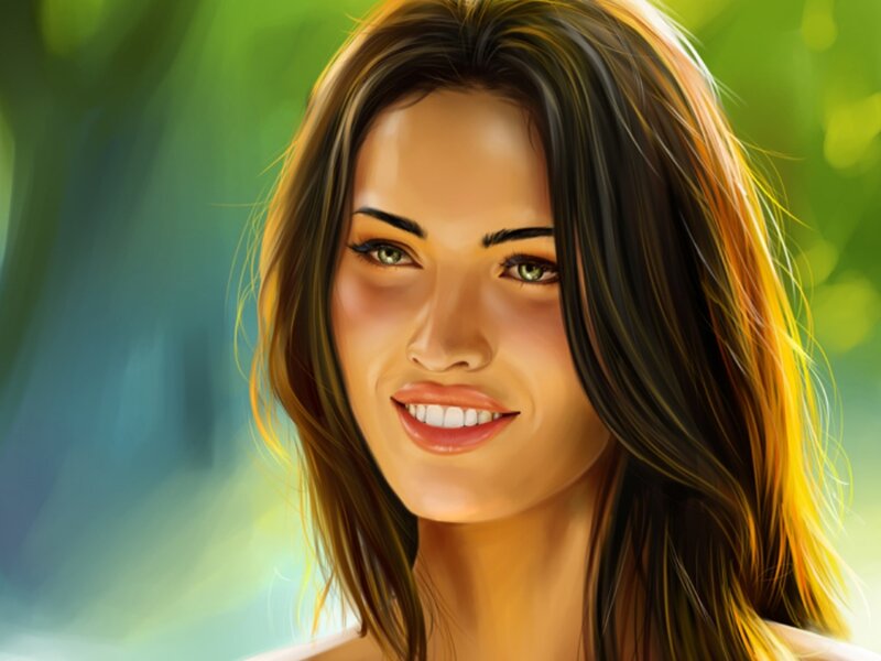 Woman with Brown Hair — Green, Calm, Digital Art