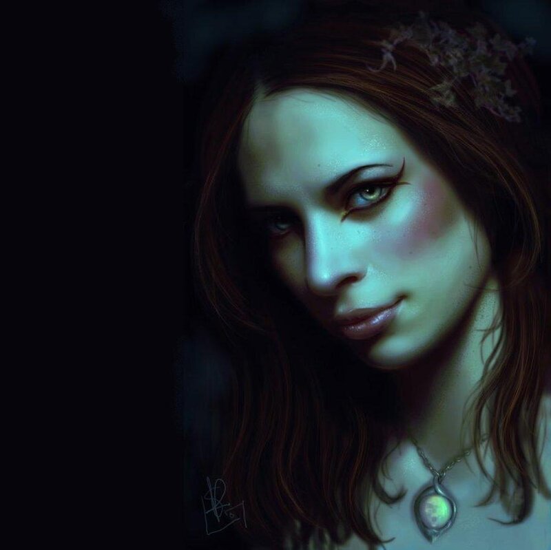 Woman with Brown Hair — Green, Dramatic