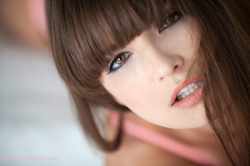 Woman with Brown Hair — Intimate, Photograph, Eyes, Lipstick