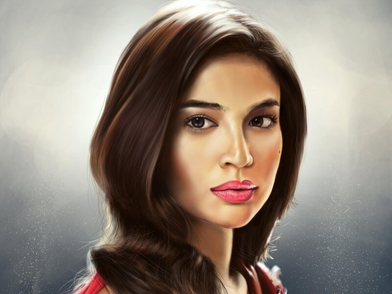 Woman with Brown Hair — Neutral, Digital Art, Red Top