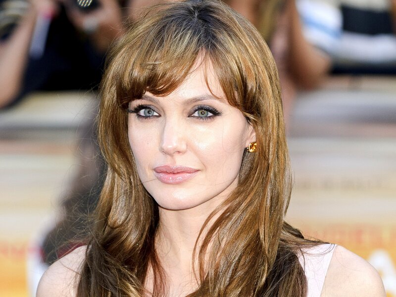 Woman with Brown Hair — Neutral, Photograph, Bangs, Earring, Makeup