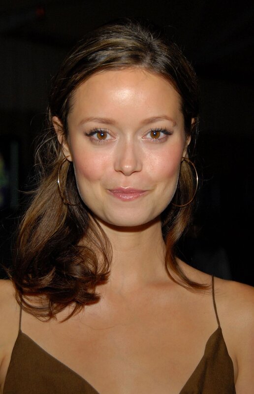 Woman with Brown Hair — Neutral, Photograph, Hoop Earrings, Brown Top
