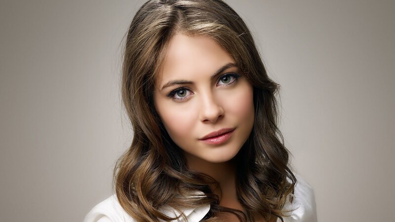Woman with Brown Hair — Neutral, Photograph, White Shirt, Beige