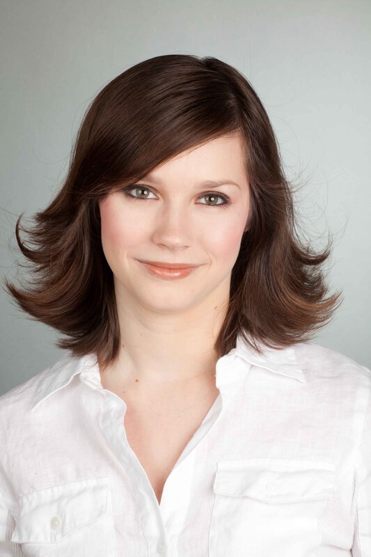 Woman with Brown Hair — Neutral, Photograph, White Shirt, Gray Background, White