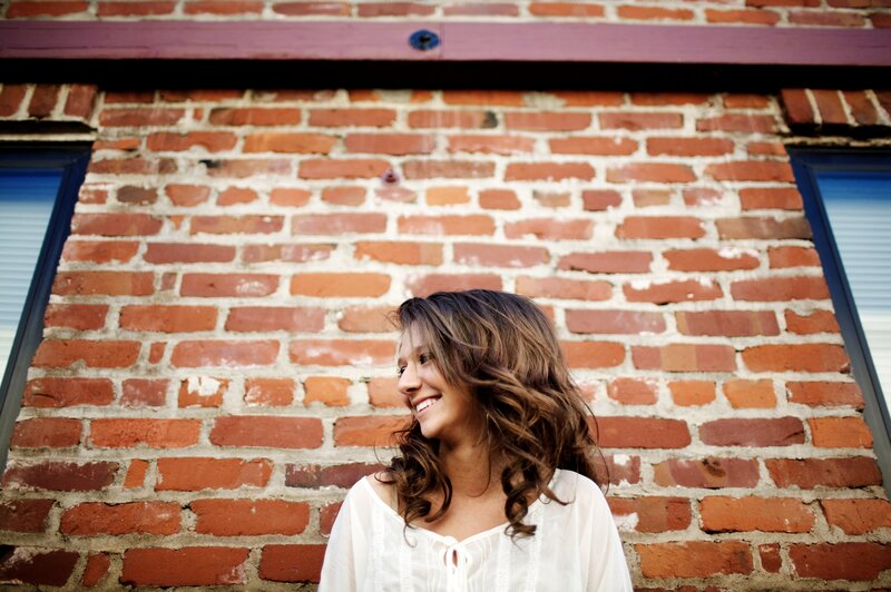 Woman with Brown Hair — Red, Serene