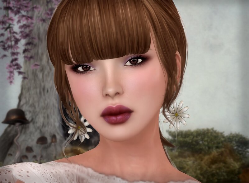Woman with Brown Hair — Serene, 3d Render, Flowers, Earrings