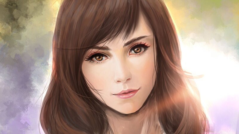 Woman with Brown Hair — Serene, Digital Art, Eyes, Light