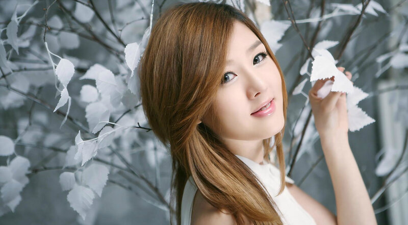 Woman with Brown Hair — Serene, Photograph, White Leaves