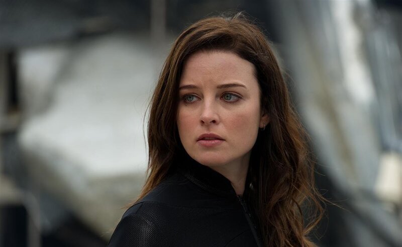 Woman with Brown Hair — Serious, Photograph, Black Jacket, Blue Eyes, Black