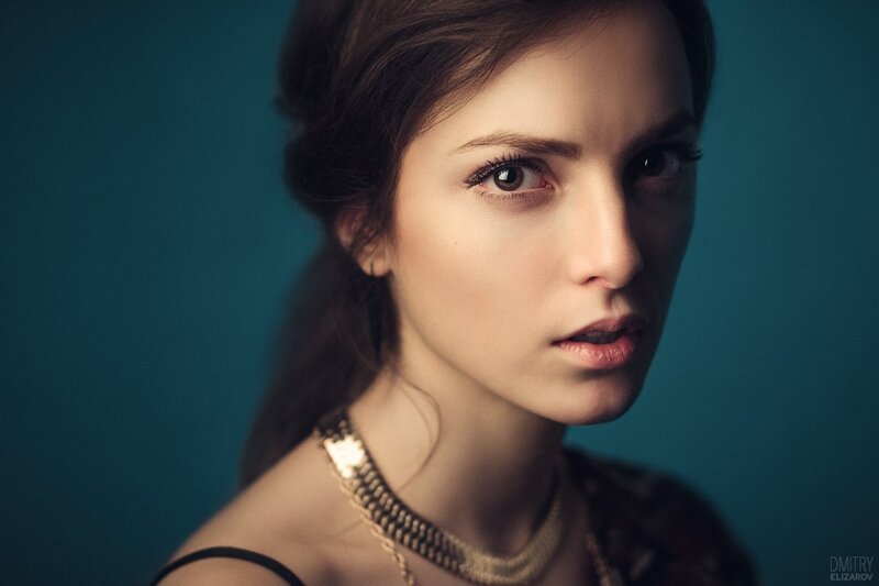 Woman with Brown Hair — Teal, Dramatic
