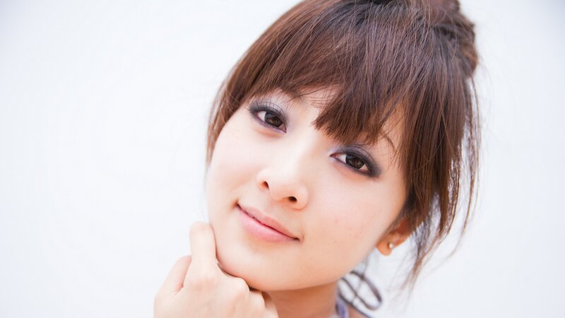 Woman with Brown Hair — White, Calm, Photograph, Hand, Earring