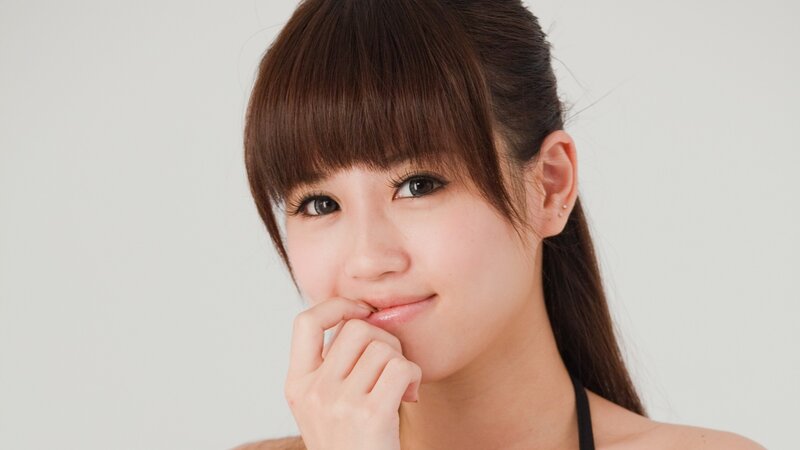 Woman with Brown Hair — White, Neutral, Photograph, Earring, Hand