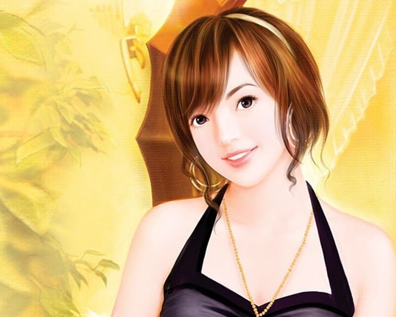 Woman with Brown Hair — Yellow, Calm, Digital Art