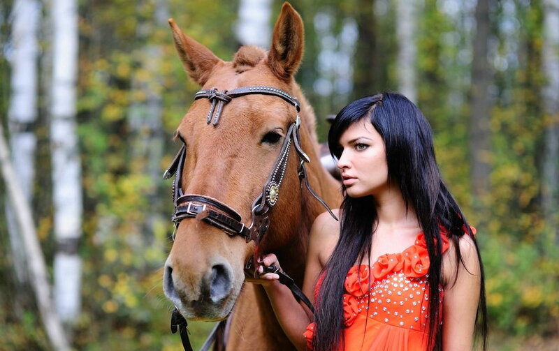Woman with Brown Horse — Orange
