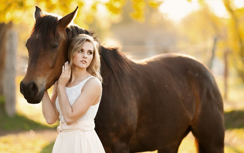 Woman with Brown Horse — Serene