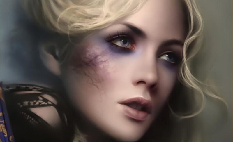 Woman with Bruised Face — Blue