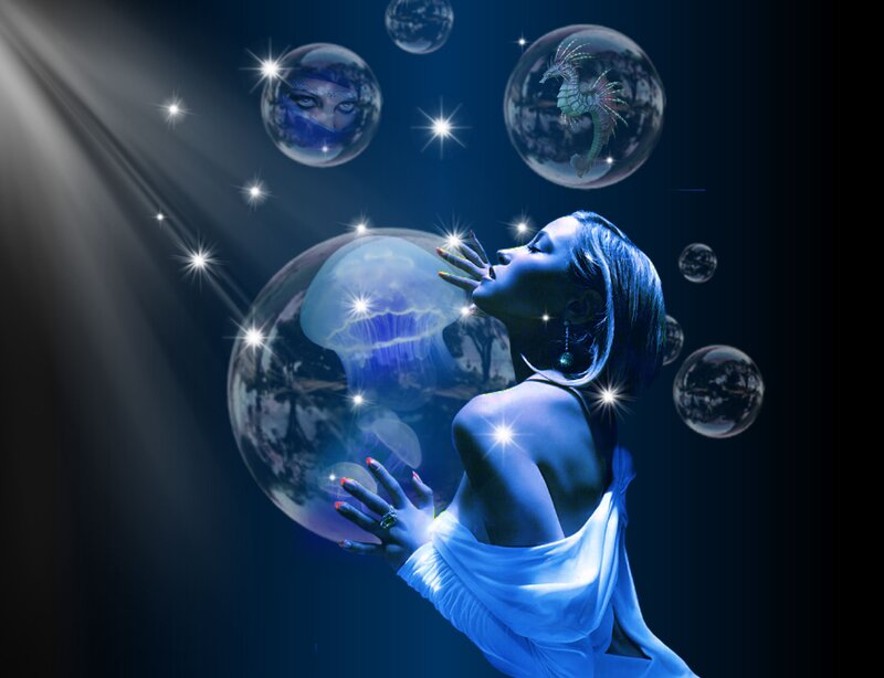 Woman with Bubbles — Blue