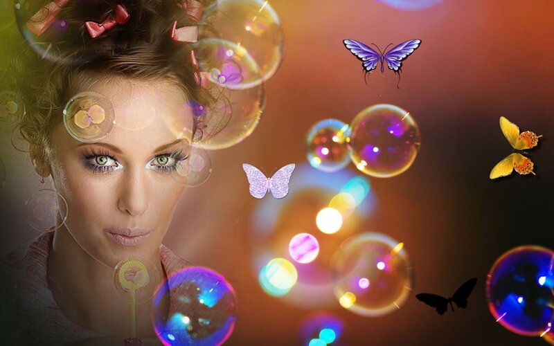 Woman with Bubbles — Purple, Dreamy