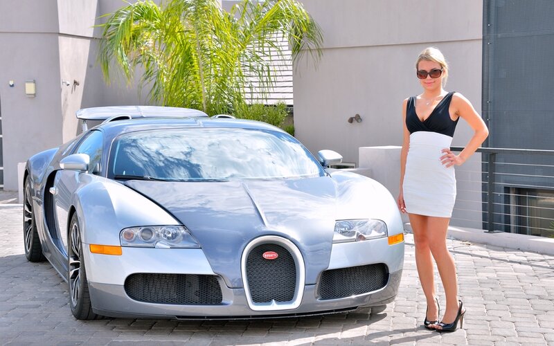 Woman with Bugatti Car