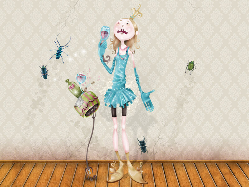 woman with bugs and wine