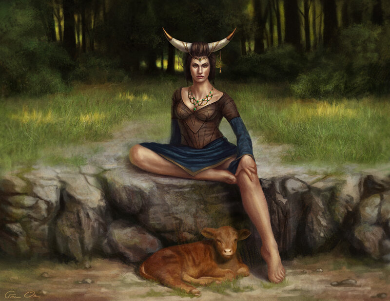 Woman with Bull Horns — Green