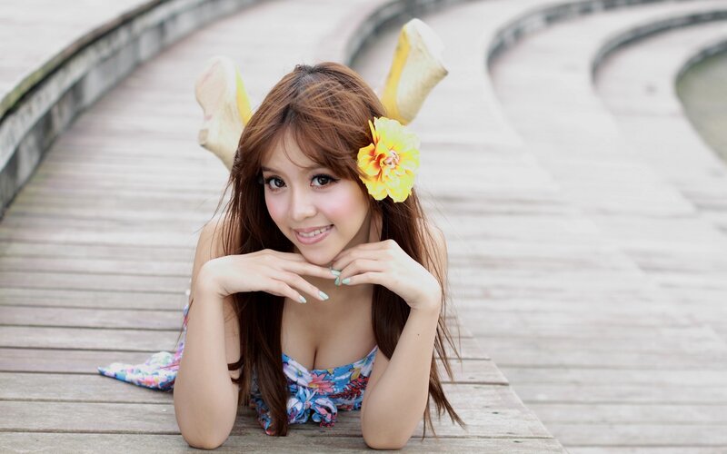 Woman with Bunny Ears — Blue