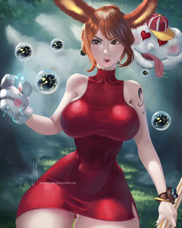 Woman with Bunny Ears — Red
