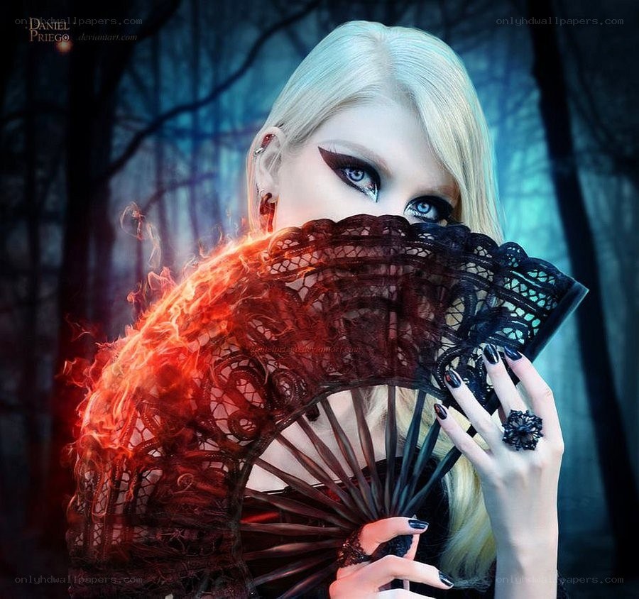 woman with burning fan