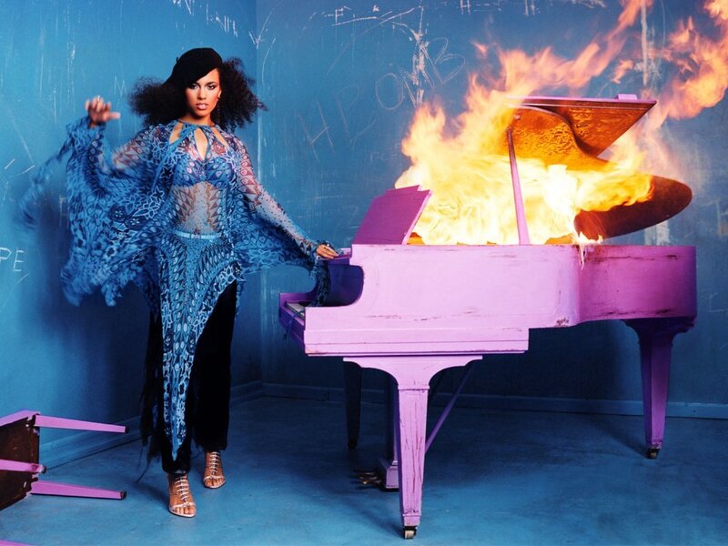 Woman with burning piano