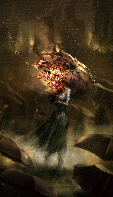 Woman with Burning Umbrella — Brown