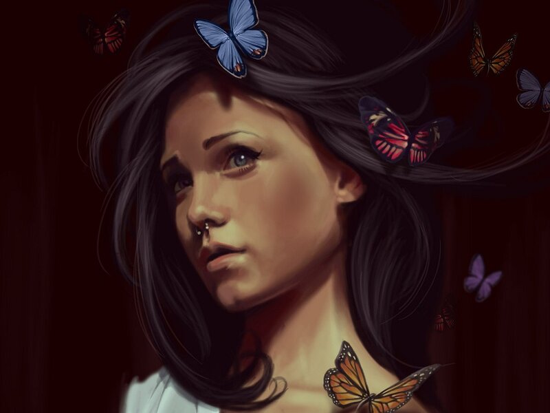 woman with butterflies