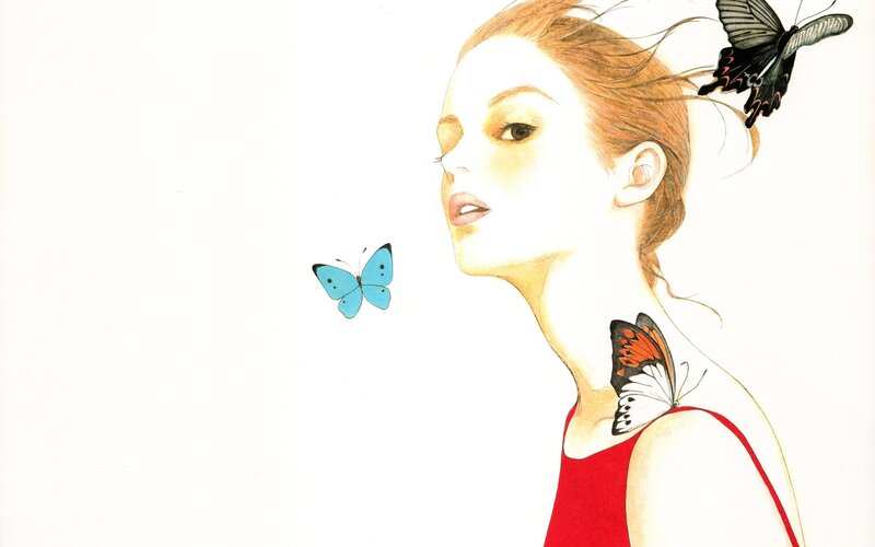 woman with butterflies