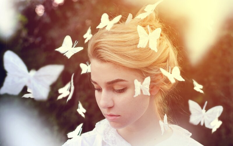 woman with butterflies