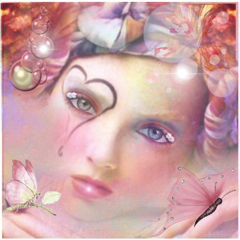 woman with butterflies and bubbles