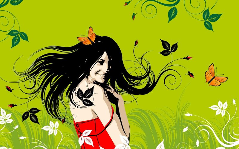 woman with butterflies and flowers