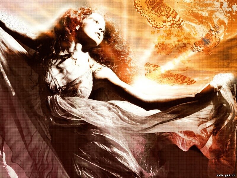 woman with butterflies and light