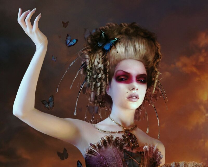 woman with butterflies and makeup