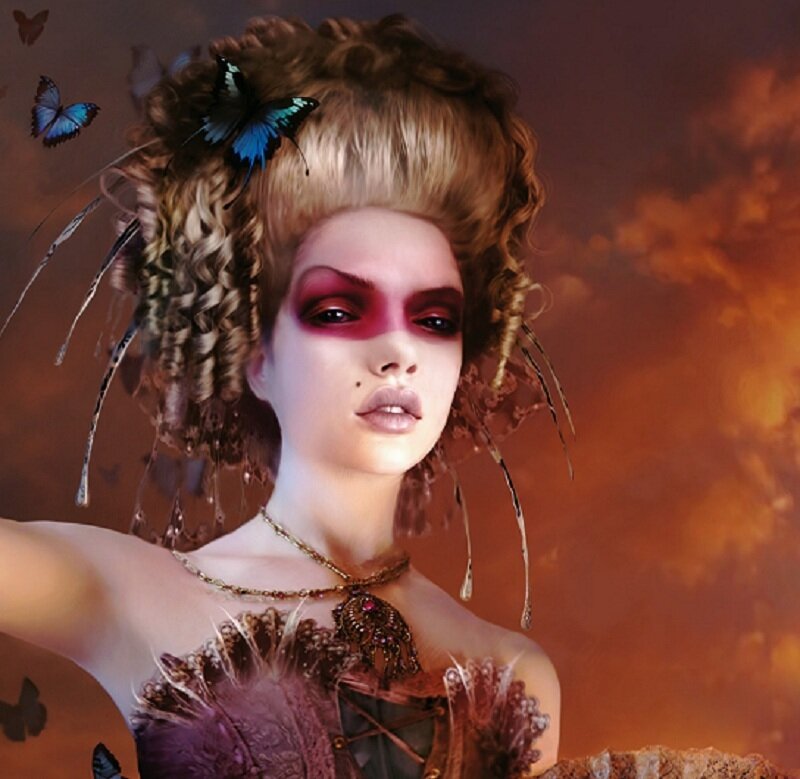 woman with butterflies and makeup