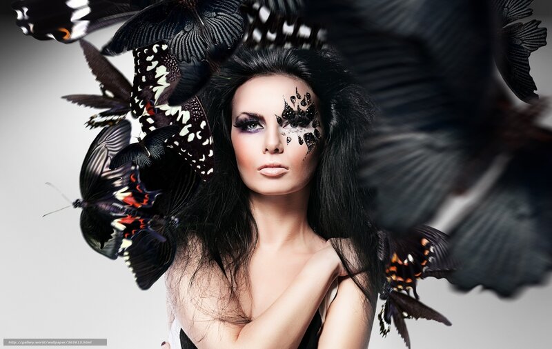 woman with butterflies and makeup