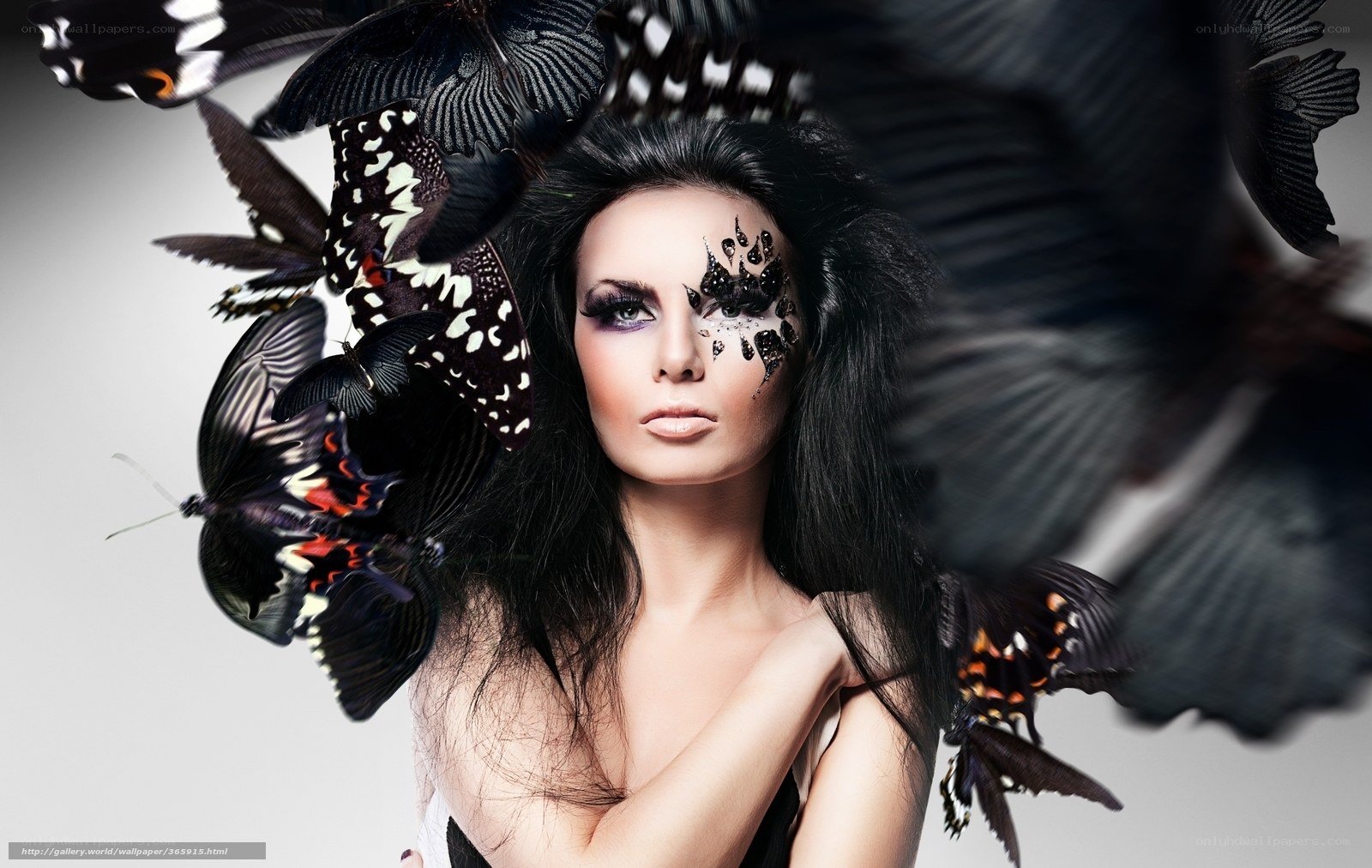 woman with butterflies and makeup