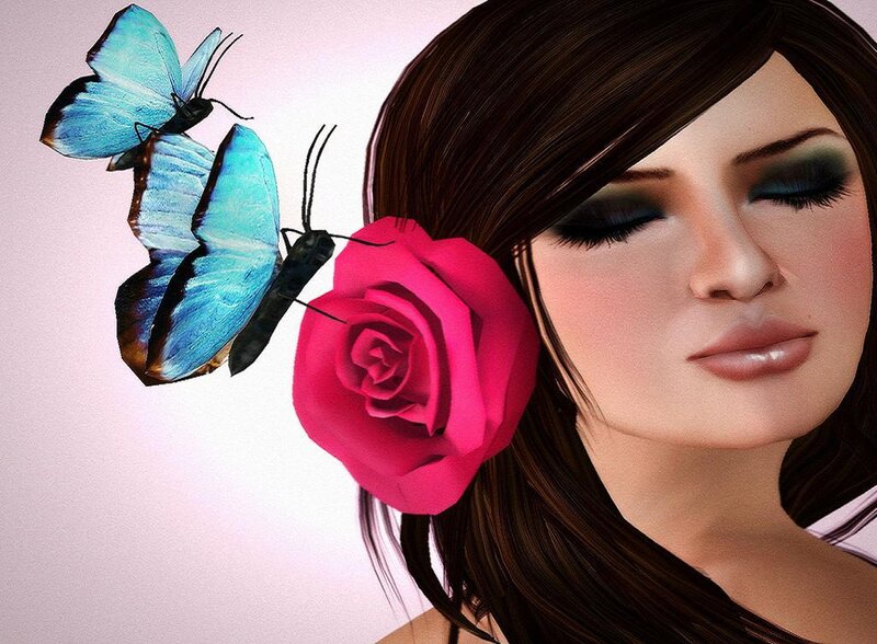 woman with butterflies and rose