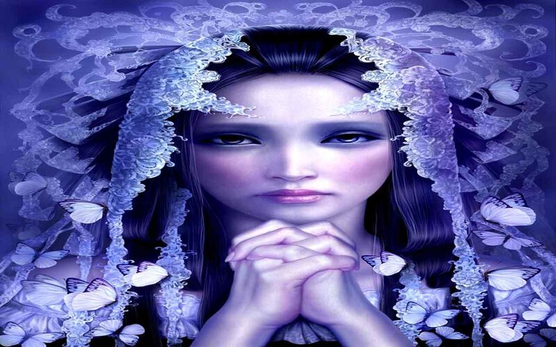 woman with butterflies and veil