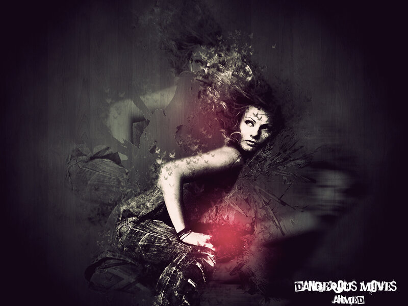 Woman with Butterflies — Black, Dramatic, Digital Art, Jeans