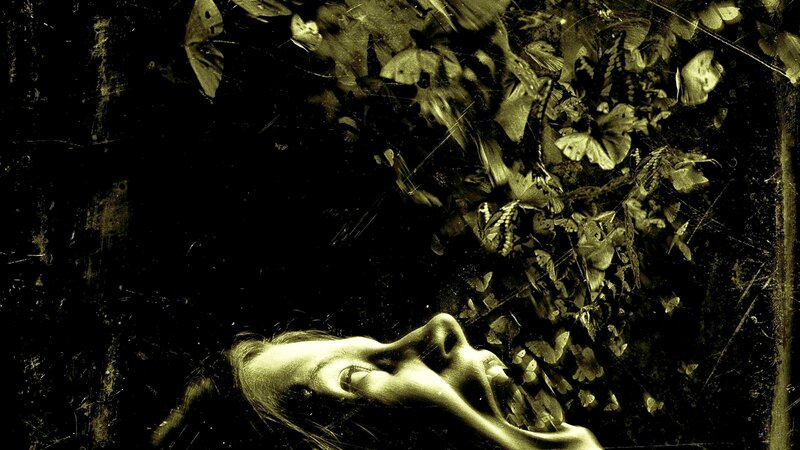 Woman with Butterflies — Black, Dramatic, Photograph, Face